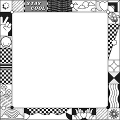 Monotone cartoon pattern frame, white background
