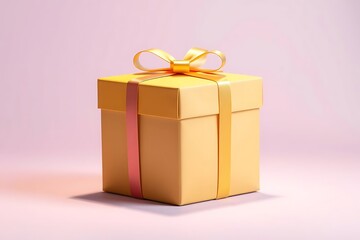 Adorable and charming 3D-rendered cube-shaped gift box with a ribbon, perfect for festive scenes, holiday packaging concepts, and cheerful decorative digital illustrations