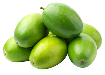 green mangoes cluster of unripe fruit isolated on white background, PNG
