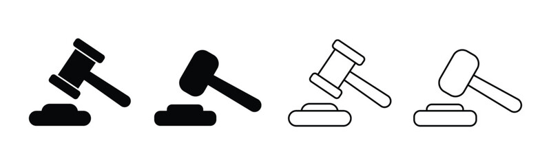 gavel icon set. judge gavel icon. law icon vector. Hammer vector. Court tribunal symbol, icon. Judge's gavel, court hammer icon, vector illustration.