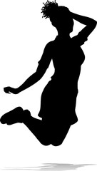 A happy woman jumping for joy in mid air silhouette person concept