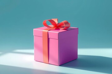 Adorable and charming 3D-rendered cube-shaped gift box with a ribbon, perfect for festive scenes, holiday packaging concepts, and cheerful decorative digital illustrations
