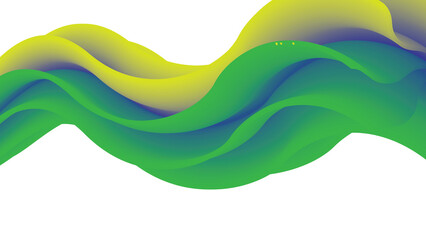 Abstract flowing wave of green and yellow gradient lines isolated on transparent background