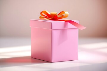 Adorable and charming 3D-rendered cube-shaped gift box with a ribbon, perfect for festive scenes, holiday packaging concepts, and cheerful decorative digital illustrations