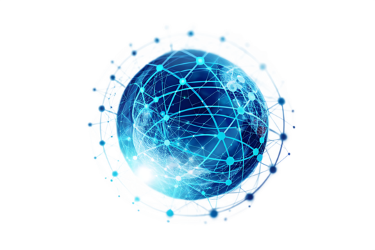  glowing digital world network illustration isolated on white background PNG ,ai generated