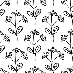 Floral vector pattern featuring hand-drawn flowers and leaves on a white background for decorative purposes