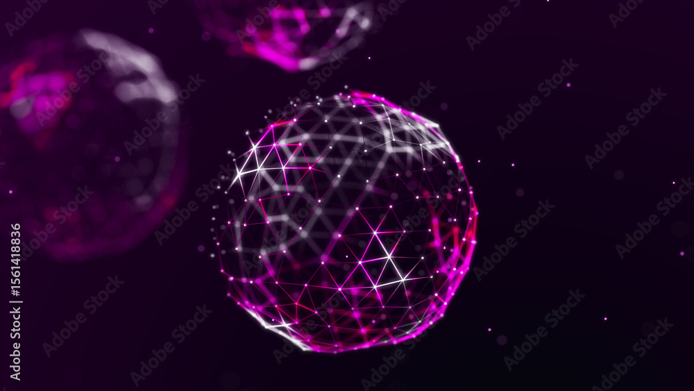 Poster abstract 3d illustration with cells of viruses, bacteria on dark background. background with dots an