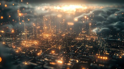 Fototapeta premium Futuristic Cityscape: A Digital Metropolis Illuminated