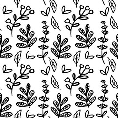Simple vector pattern featuring black botanical elements on a white background for design purposes