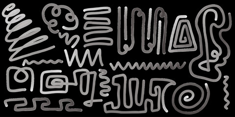 Abstract vector art featuring curved lines and shapes on a solid black background