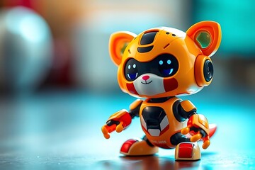 Adorable and energetic 3D-rendered toy robot with expressive features and playful design, perfect for children’s toys, futuristic characters, and creative digital illustrations