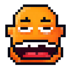 Obraz premium Orange pixel art character with a sleepy expression and exaggerated features, perfect for retro designs and nostalgia
