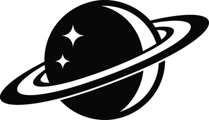 Minimalist Saturn Planet Logo: Space, Astronomy, and Futuristic Design Element