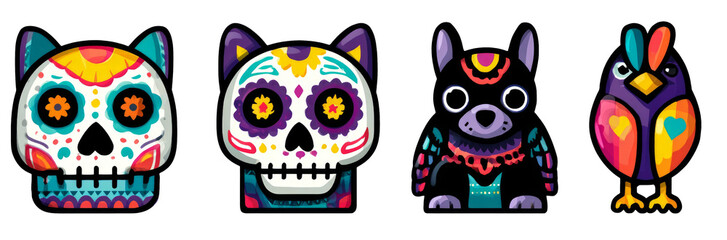 Fototapeta premium Sugar skull, dog and bird looks amazing with festive decoration