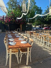 tables and chairs in a restaurant