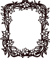 Obraz premium Ornate floral rectangular border with intertwining leaves and blooming flowers in vintage hand drawn illustration