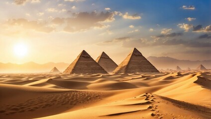 Golden Pyramids Glow Beneath Rising Sun