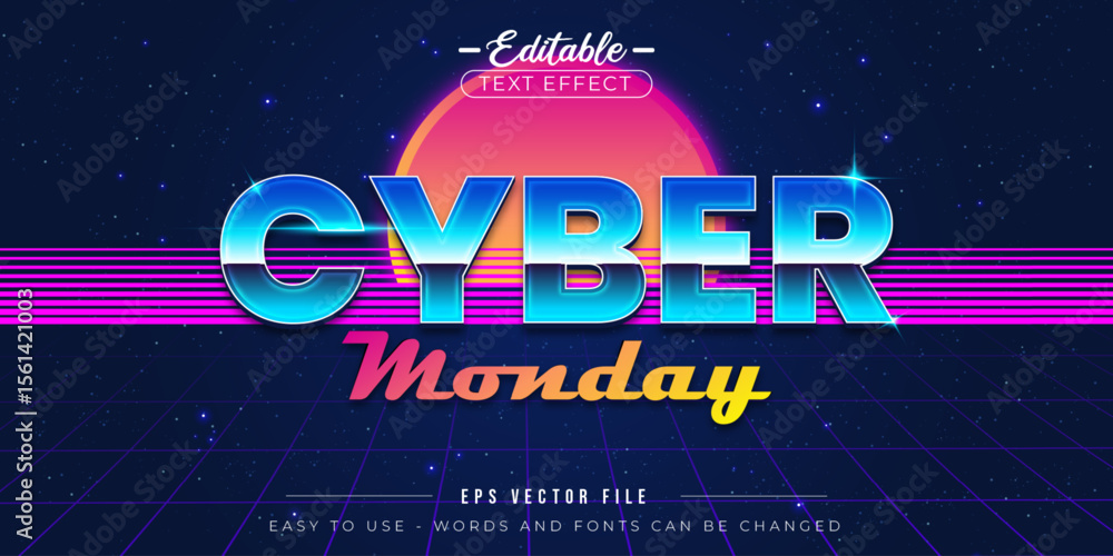 Poster retro futurism editable text effect, cyber monday text style.