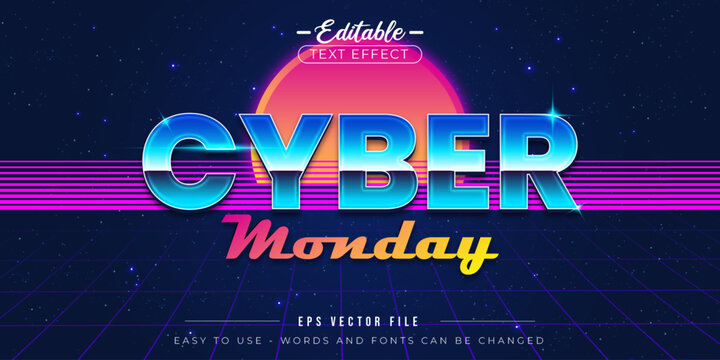 Retro futurism editable text effect, cyber monday text style.