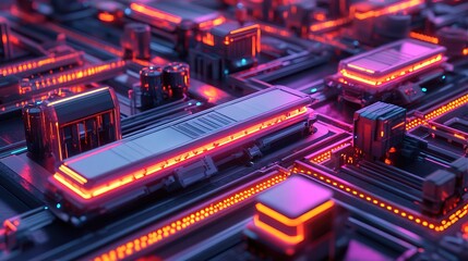 Futuristic Abstract Motherboard Circuit Board with Neon Glowing Lights Design