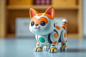 Adorable and energetic 3D-rendered toy robot with expressive features and playful design, perfect for children’s toys, futuristic characters, and creative digital illustrations