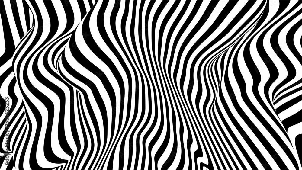 Poster pattern line background with black and white optical warp illusion art. abstract vector with wavy st