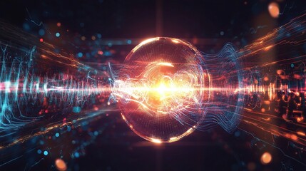 A futuristic interface with glitch-inspired light beams