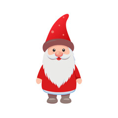 Adorable gnome with long beard and red hat. Holiday clipart on white background. Vector illustration. 
