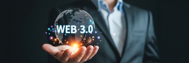 Person holding a holographic globe displaying web 3.0.