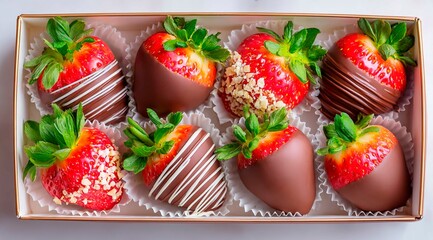 delicious chocolate covered strawberries in a beautiful box top view