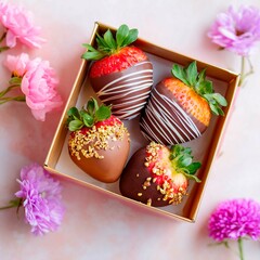 delicious chocolate covered strawberries in a beautiful box top view