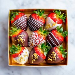 delicious chocolate covered strawberries in a beautiful box top view