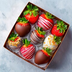 delicious chocolate covered strawberries in a beautiful box top view
