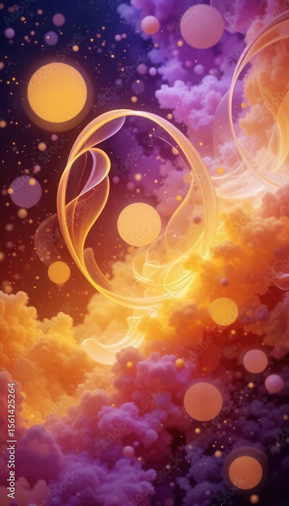 Poster vibrant abstract background with glowing circles and dreamy clouds for mobile display