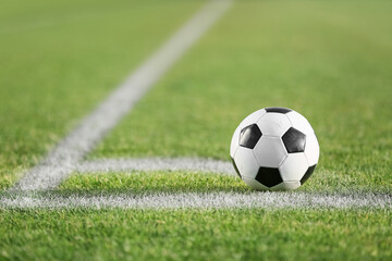 Fototapeta premium Soccer ball on green stadium grass