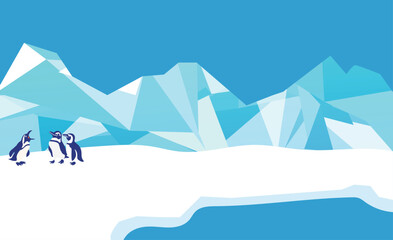 ペンギンのいる北極のイラスト背景フレーム © KAZUOMI