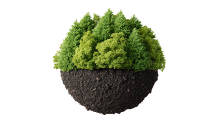 A round soil formation with lush green trees on top, perfect for eco-friendly themes and educational projects.