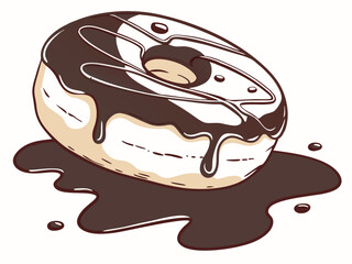 Fototapeta premium Delicate donut with chocolate glaze. Vector illustration.