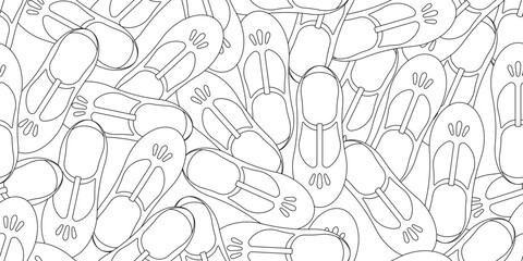 Seamless T-bar sandal pattern in black outline style, ideal for fashion, textile, or background design