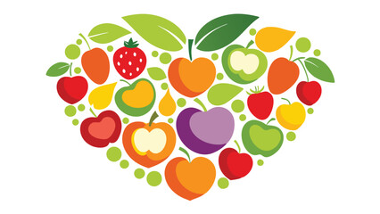 Obraz premium Simple vegetable background in heart shape of different vegetables vector illustration.