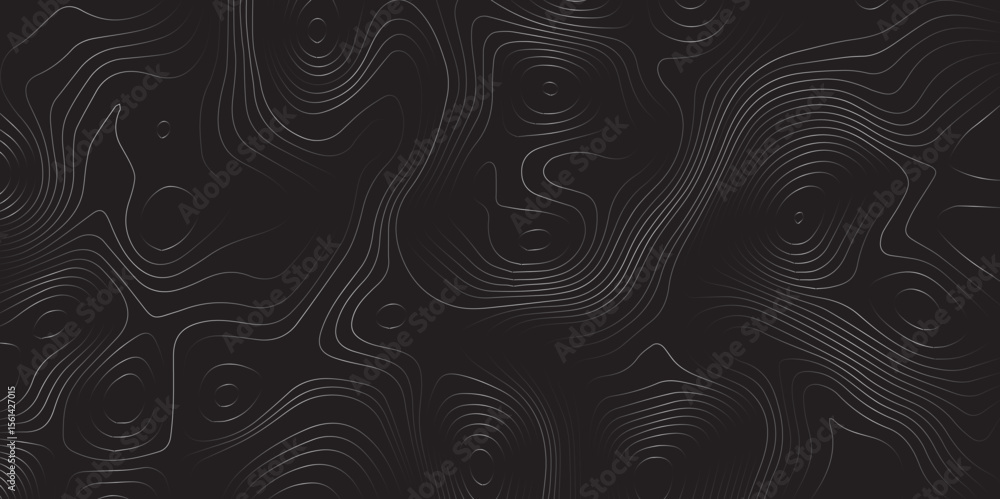 Poster minimal black topographic lines pattern with dark map elevation contours.