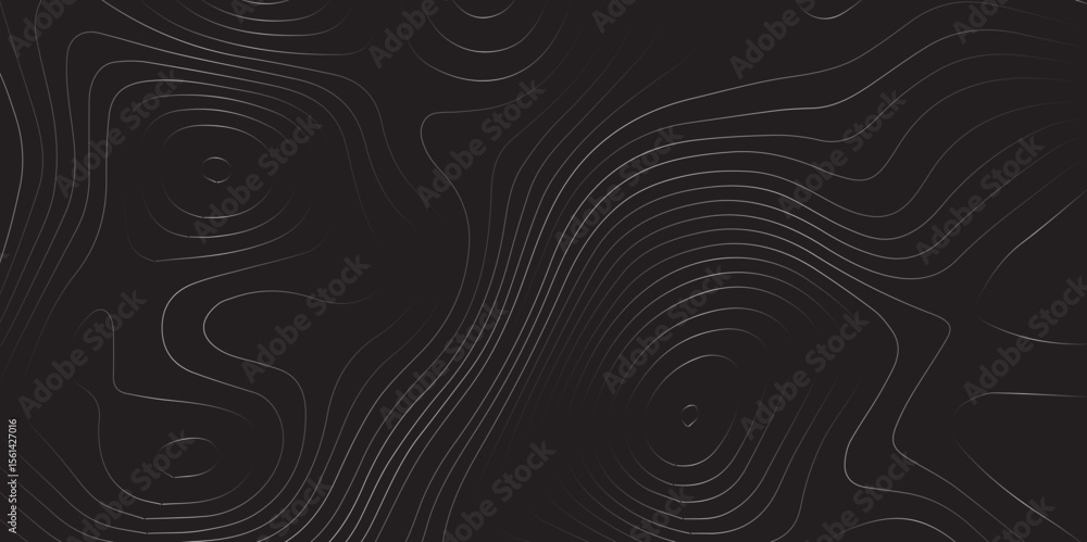 Poster dark elevation contour line art pattern with smooth modern terrain texture.