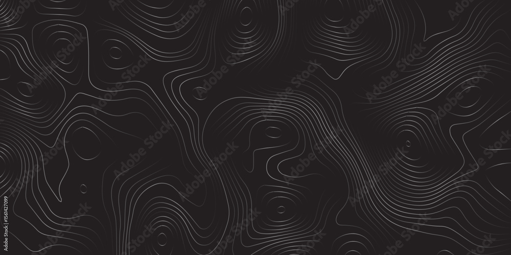 Poster elegant dark terrain background with smooth abstract topographic line curves.