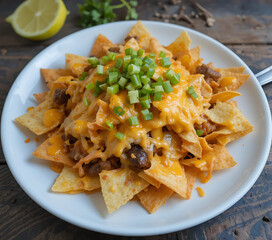 Nachos with melted cheese.
