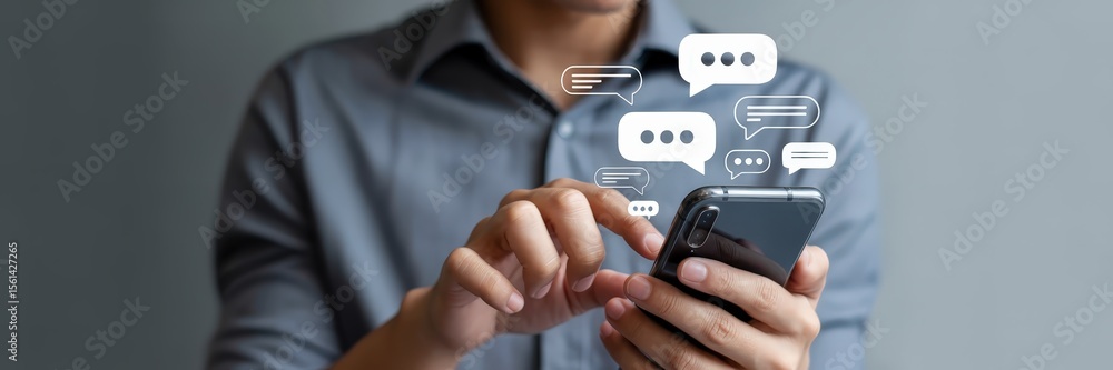 Aufkleber person using a smartphone with communication interface.