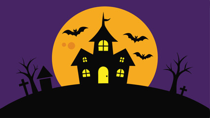 Spooky pumpkin night and flying bats as Halloween vector illustration.