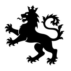 Fototapeta premium Lion Rampant, Heraldic Lion, Coat of Arms, Medieval Emblem, Heraldic Shield, Crest Design, Family Crest, Royal Symbol, Knight Emblem, Chivalry Art, Black Silhouette, Minimalist Design, Bold Graphic, M