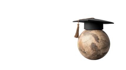 Graduation cap on a globe symbolizing global education and learning opportunities.