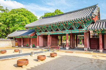 View at the Gyeonggijeon Shrine complex in the streets of Jeonju Hanok Village in South Korea