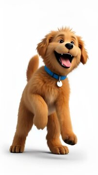 Happy Cartoon Puppy With Joyful Expression and Playful Stance on White Background